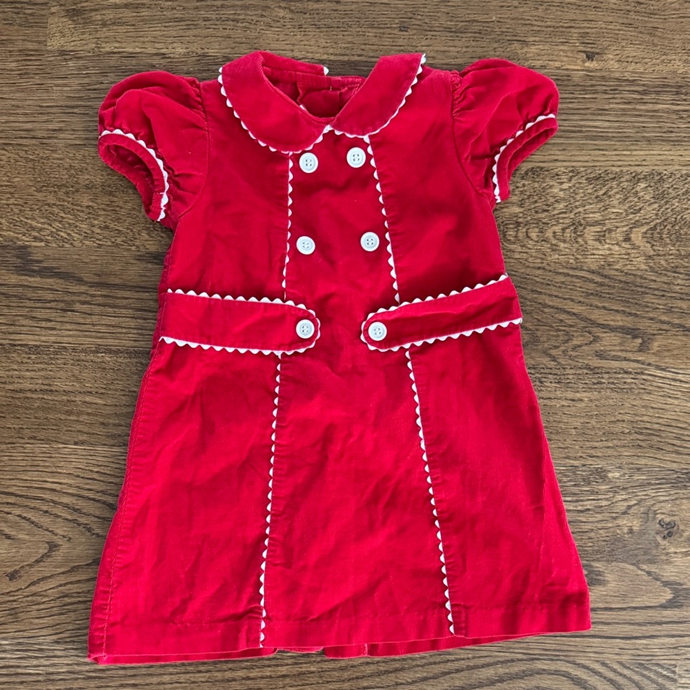 Red Girl's A-Line Dress with White Trim